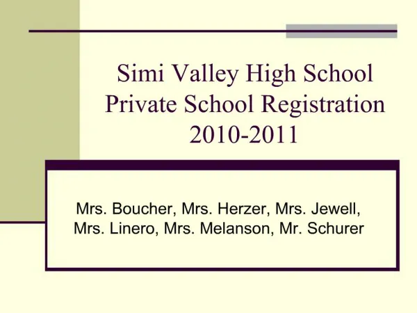 Simi Valley High School Private School Registration 2010-2011