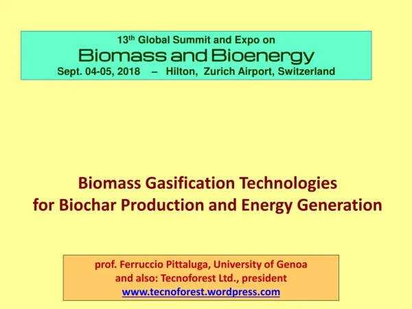 Biomass Gasification Technologies for Biochar Production and Energy Generation