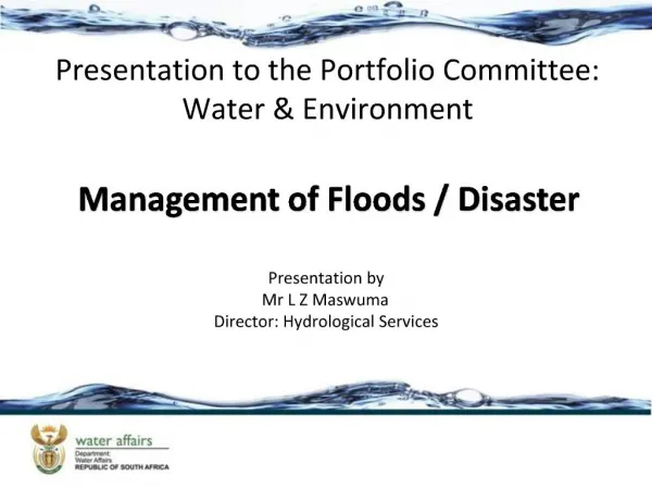 Presentation to the Portfolio Committee: Water Environment