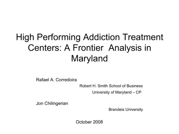 High Performing Addiction Treatment Centers: A Frontier Analysis in Maryland