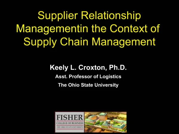 Supplier Relationship Management in the Context of Supply Chain Management