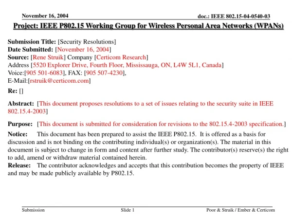 Project: IEEE P802.15 Working Group for Wireless Personal Area Networks (WPANs)