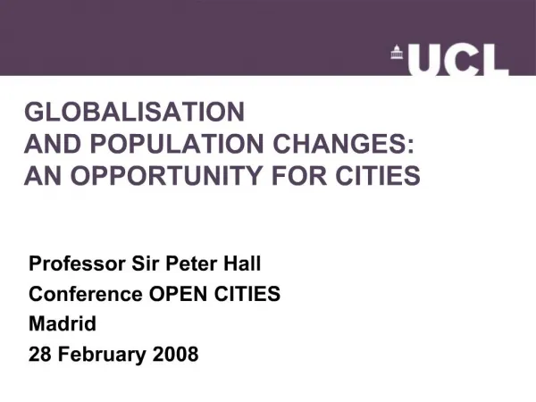 GLOBALISATION AND POPULATION CHANGES: AN OPPORTUNITY FOR CITIES