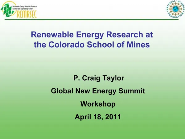Renewable Energy Research at the Colorado School of Mines