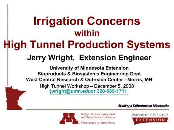 Irrigation Concerns within High Tunnel Production Systems