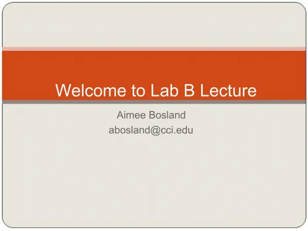Welcome to Lab B Lecture
