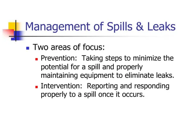 Management of Spills Leaks