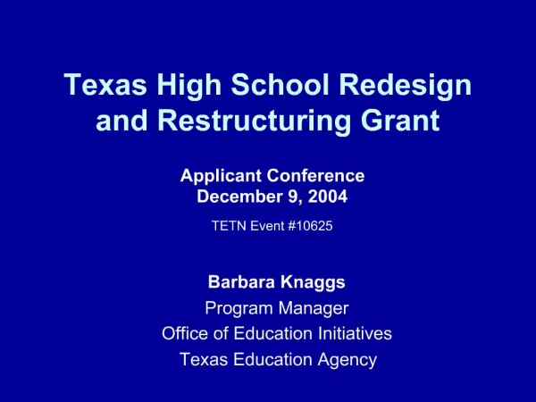 Texas High School Redesign and Restructuring Grant