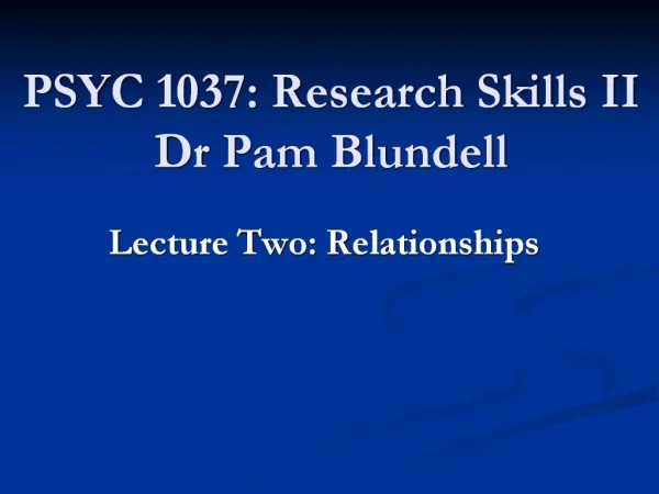 PSYC 1037: Research Skills II Dr Pam Blundell