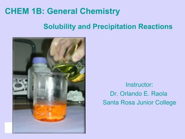 Solubility and Precipitation Reactions