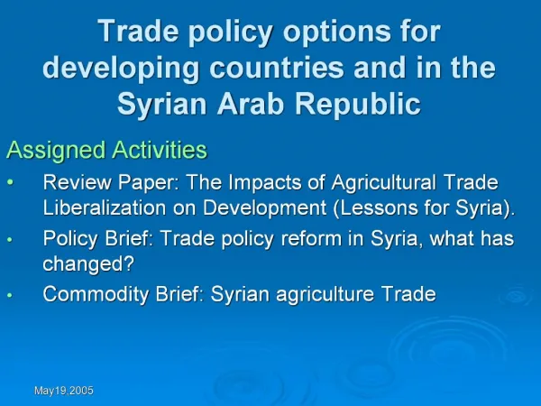 Trade policy options for developing countries and in the Syrian Arab Republic