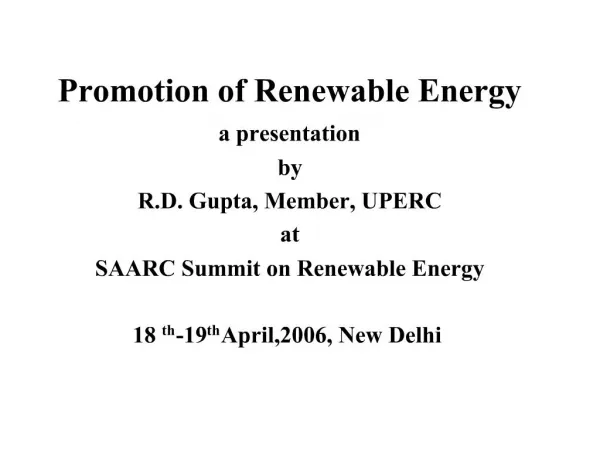 Promotion of Renewable Energy