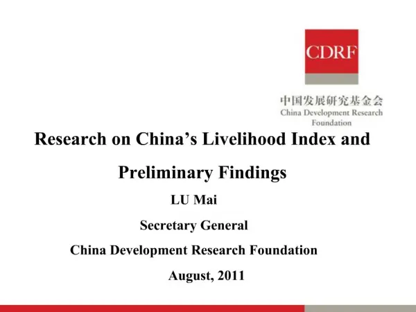 Research on China s Livelihood Index and Preliminary Findings