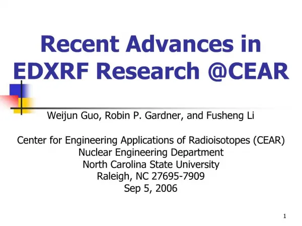 Recent Advances in EDXRF Research CEAR