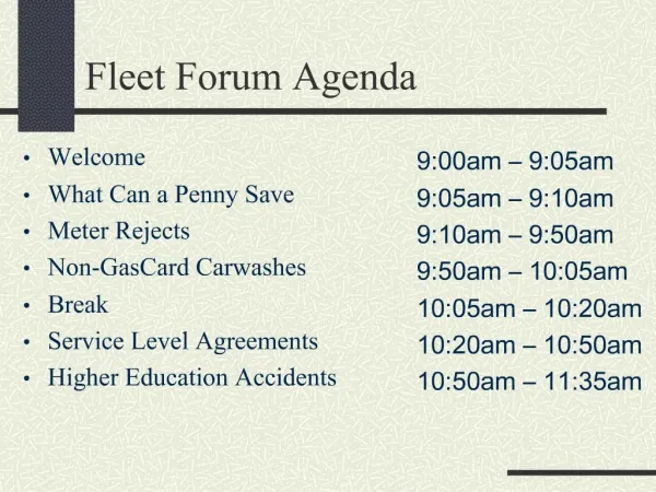 Fleet Forum Agenda