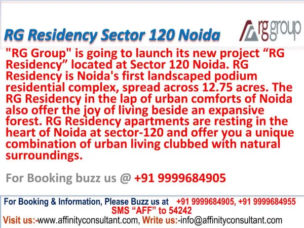 RG Residency New Apartments @ 09999684905 Sector 120 Noida