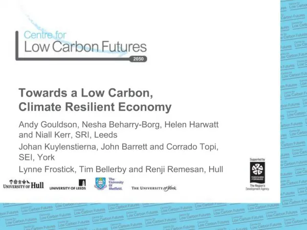 Towards a Low Carbon, Climate Resilient Economy