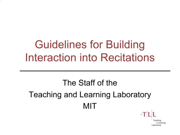 Guidelines for Building Interaction into Recitations