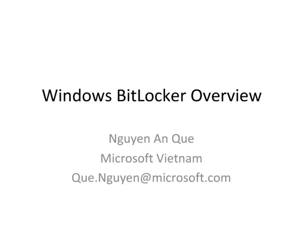 Windows BitLocker Overview