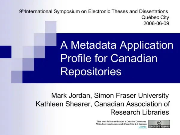 A Metadata Application Profile for Canadian Repositories