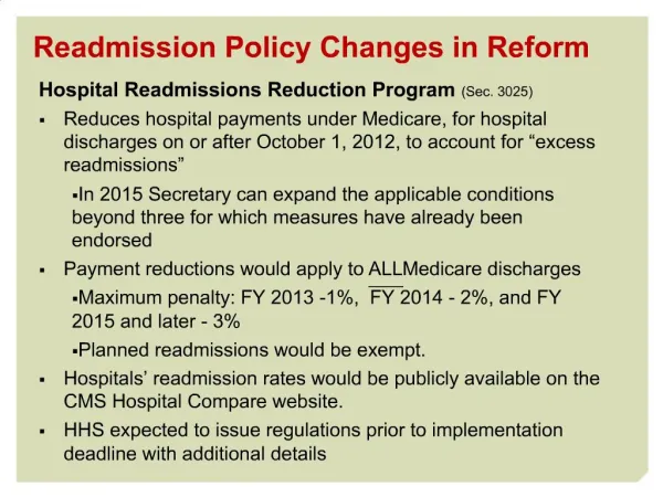 Readmission Policy Changes in Reform