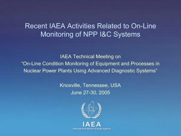 Recent IAEA Activities Related to On-Line Monitoring of NPP IC Systems