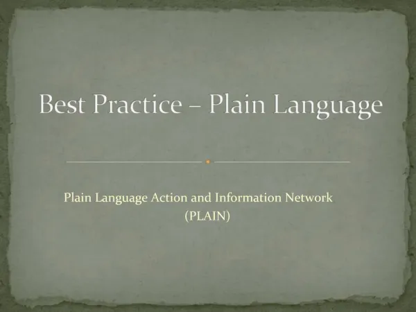 Best Practice Plain Language