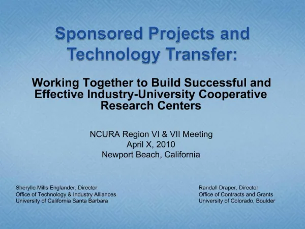 Sponsored Projects and Technology Transfer:
