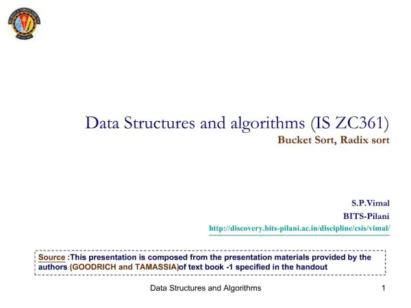 Data Structures and algorithms IS ZC361 Bucket Sort, Radix sort