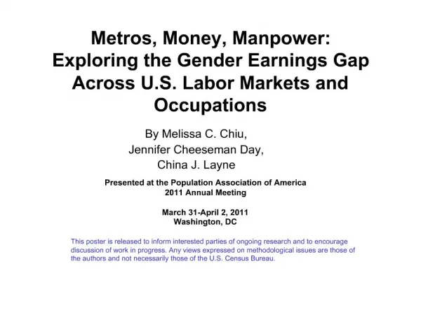 Metros, Money, Manpower: Exploring the Gender Earnings Gap Across U.S. Labor Markets and Occupations