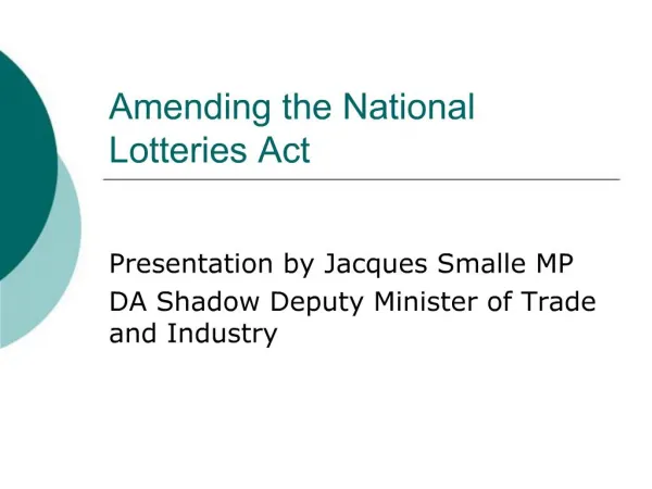 Amending the National Lotteries Act