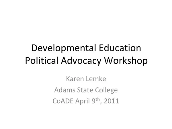 Developmental Education Political Advocacy Workshop