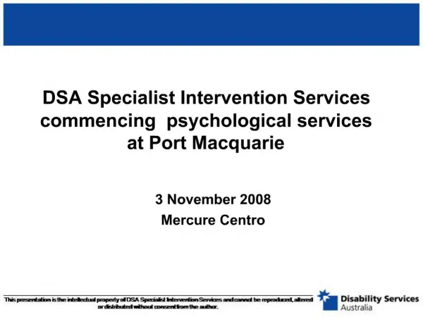 DSA Specialist Intervention Services commencing psychological services at Port Macquarie