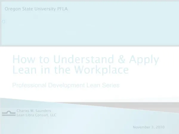 How to Understand Apply Lean in the Workplace Professional Development Lean Series