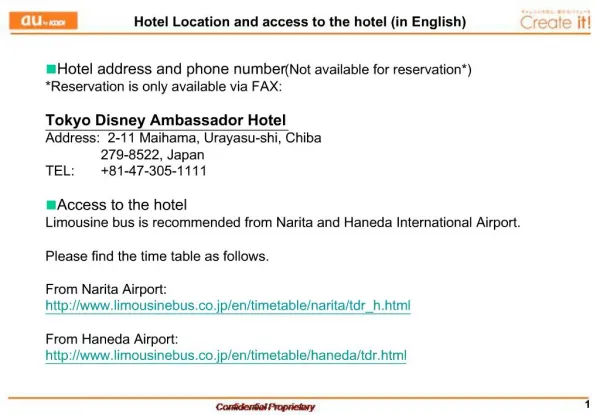 Hotel Location and access to the hotel in English