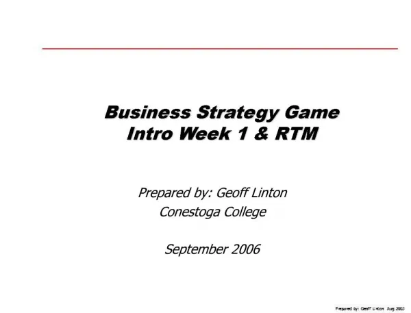 Business Strategy Game Intro Week 1 RTM