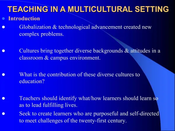 TEACHING IN A MULTICULTURAL SETTING