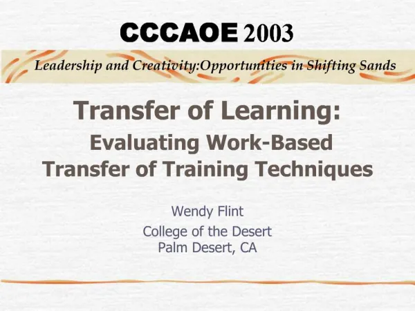 Transfer of Learning: Evaluating Work-Based Transfer of Training Techniques