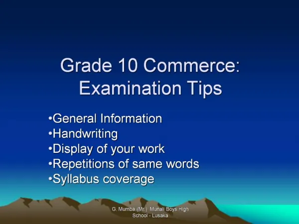 Grade 10 Commerce: Examination Tips