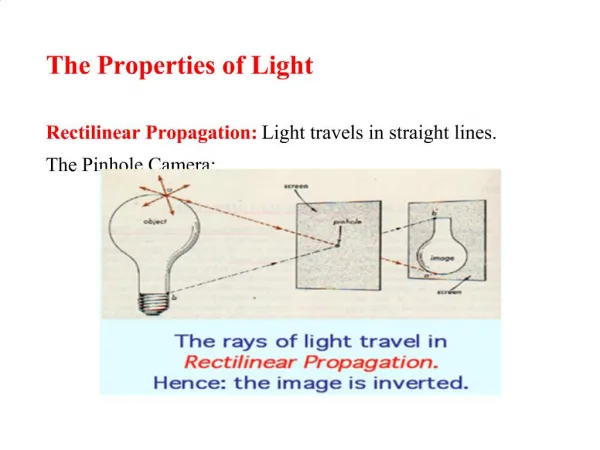The Properties of Light Rectilinear Propagation: Light travels in straight lines. The Pinhole Camera: