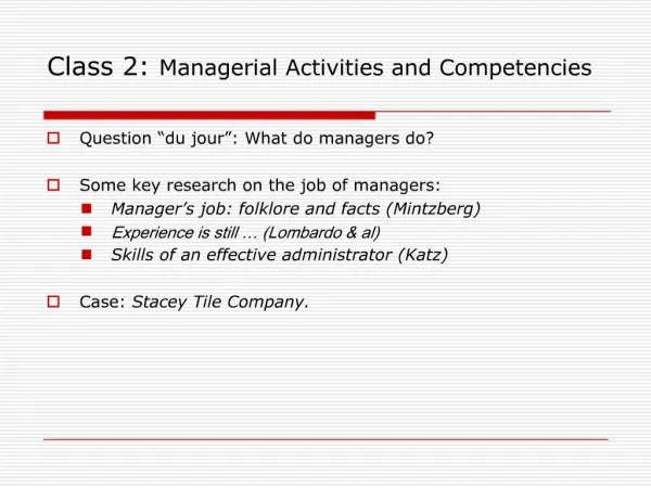 Class 2: Managerial Activities and Competencies