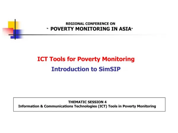 ICT Tools for Poverty Monitoring Introduction to SimSIP