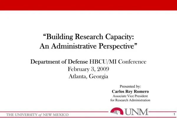 Building Research Capacity: An Administrative Perspective Department of Defense HBCU