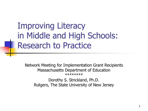 Improving Literacy in Middle and High Schools: Research to Practice