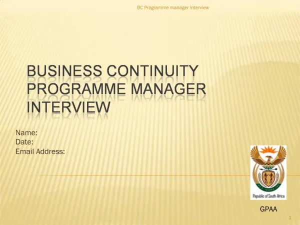 Business Continuity Programme Manager INTERVIEW