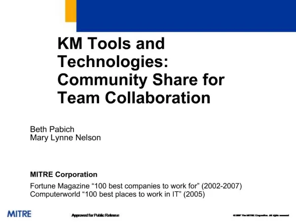 KM Tools and Technologies: Community Share for Team Collaboration