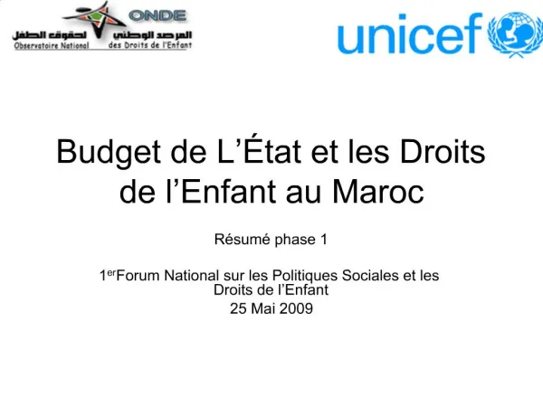 Budget de L tat et les Droits de l Enfant au Maroc