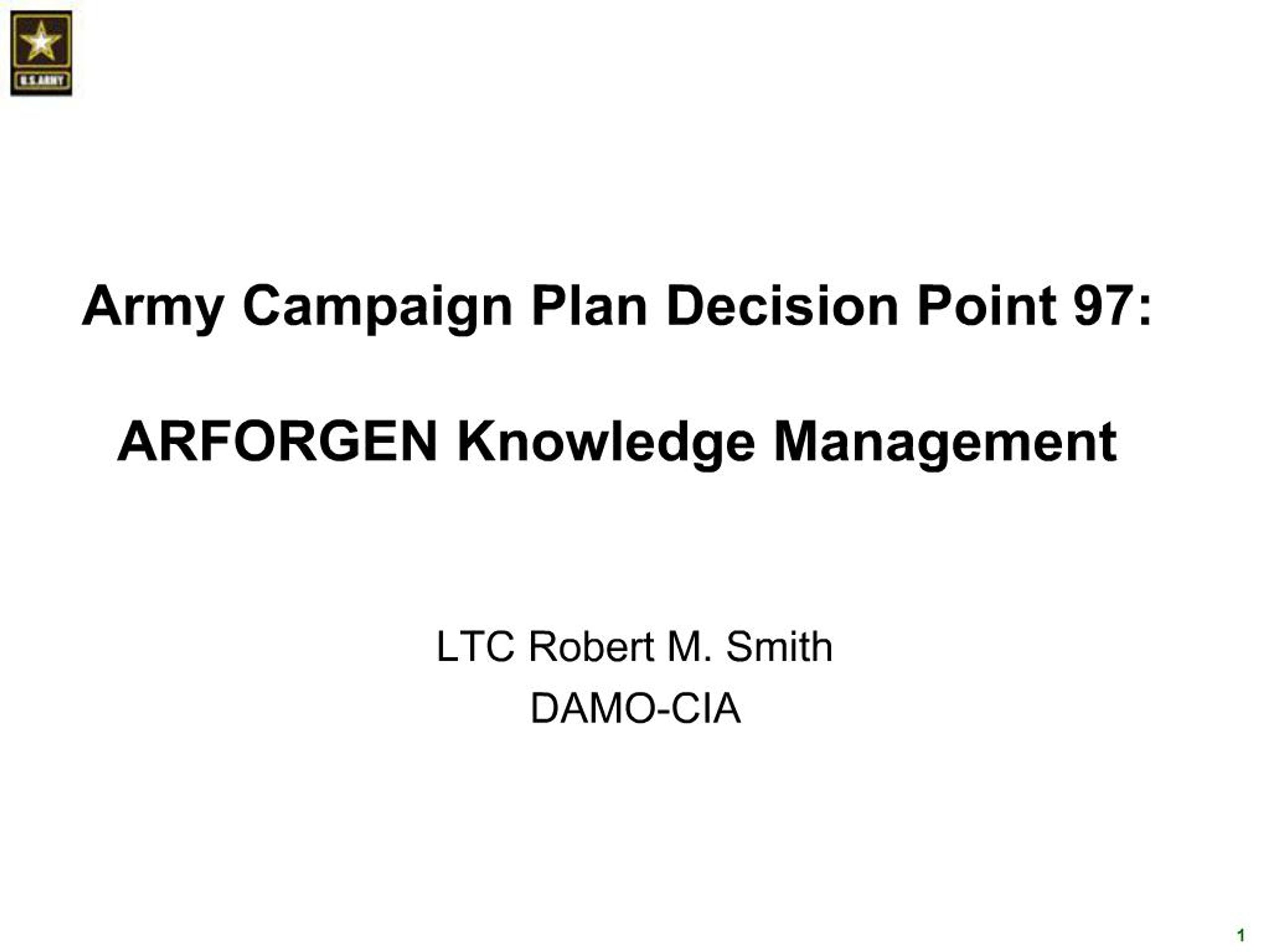 PPT - Army Campaign Plan Decision Point 97: ARFORGEN Knowledge ...