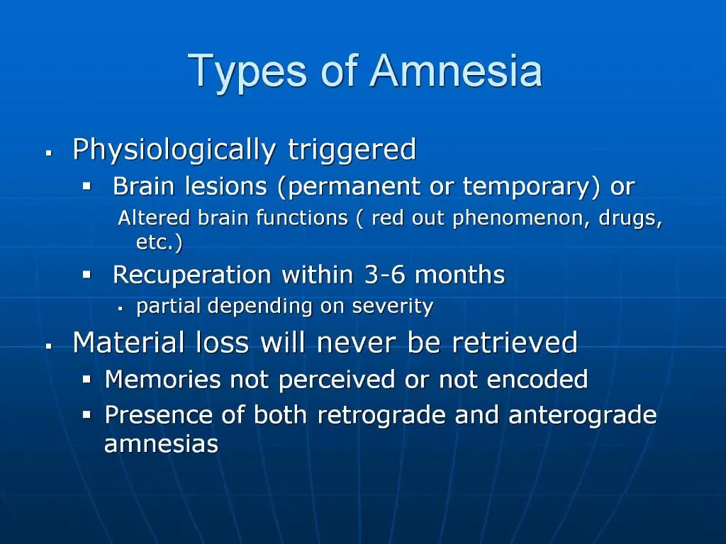 Ppt Types Of Amnesia Powerpoint Presentation Free Download Id709930