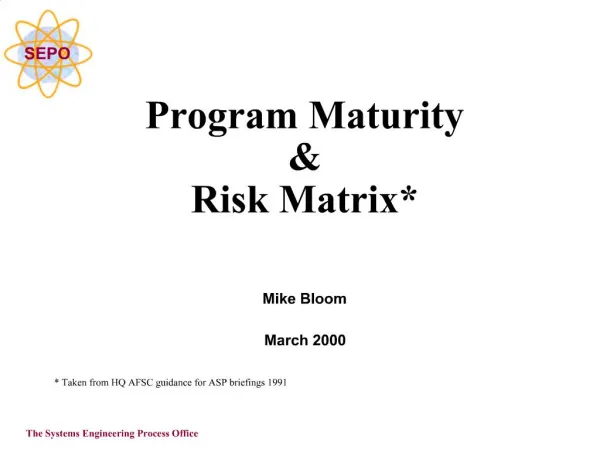 Program Maturity Risk Matrix